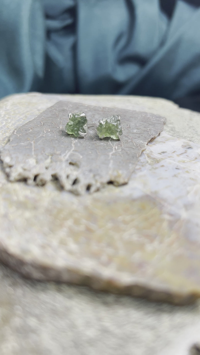Rough Moldavite Stud Earrings