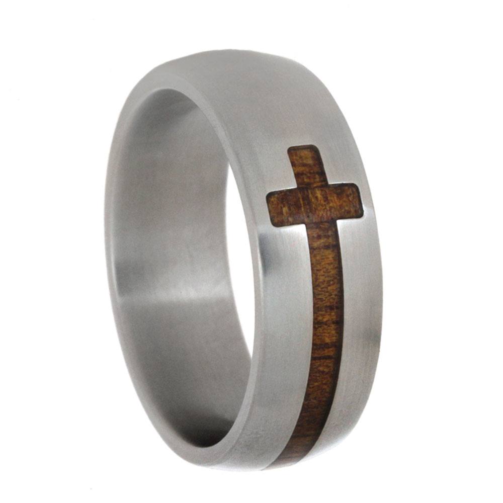 Koa Wood Cross Ring In Titanium Band-2842 - Jewelry by Johan