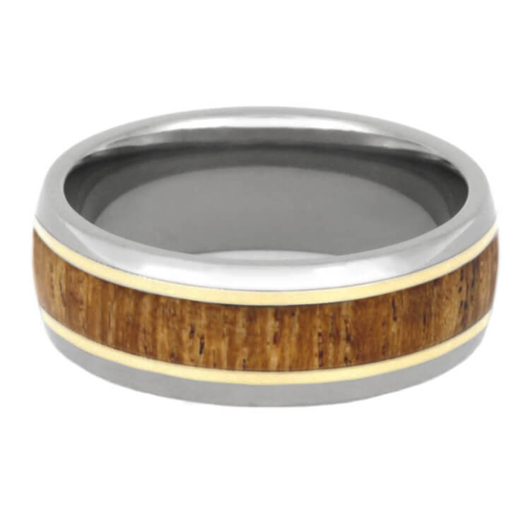 Mesquite Wood Wedding Band With Yellow Gold Strips, Titanium Ring-2622 - Jewelry by Johan