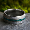 Meteorite Men's Wedding Band With A Blue Box Elder Burl Center-3611 - Jewelry by Johan