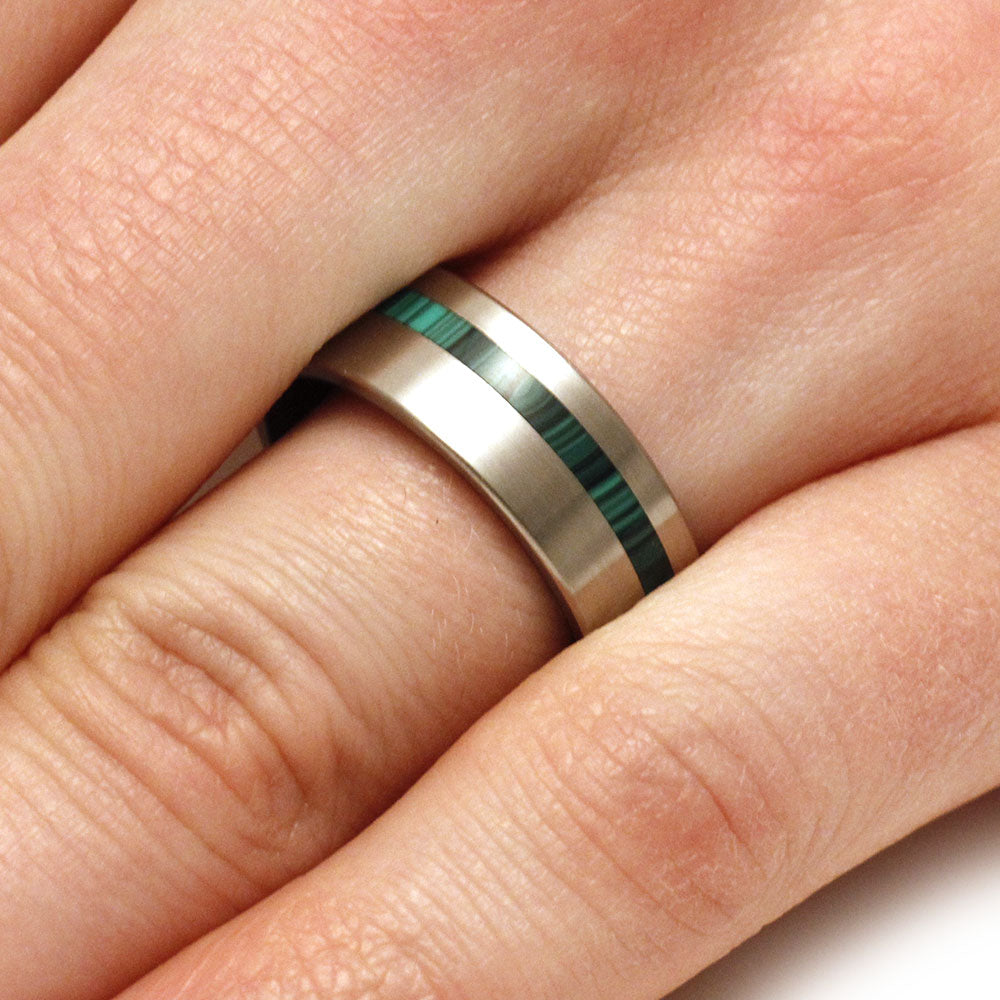 Malachite Ring with Inner Wood Sleeve and Titanium Band-3160 - Jewelry by Johan
