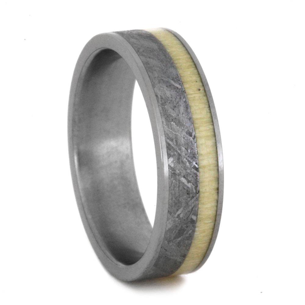 Meteorite Wedding Band With Holly Wood Inlay, Size 9-RS9007 - Jewelry by Johan