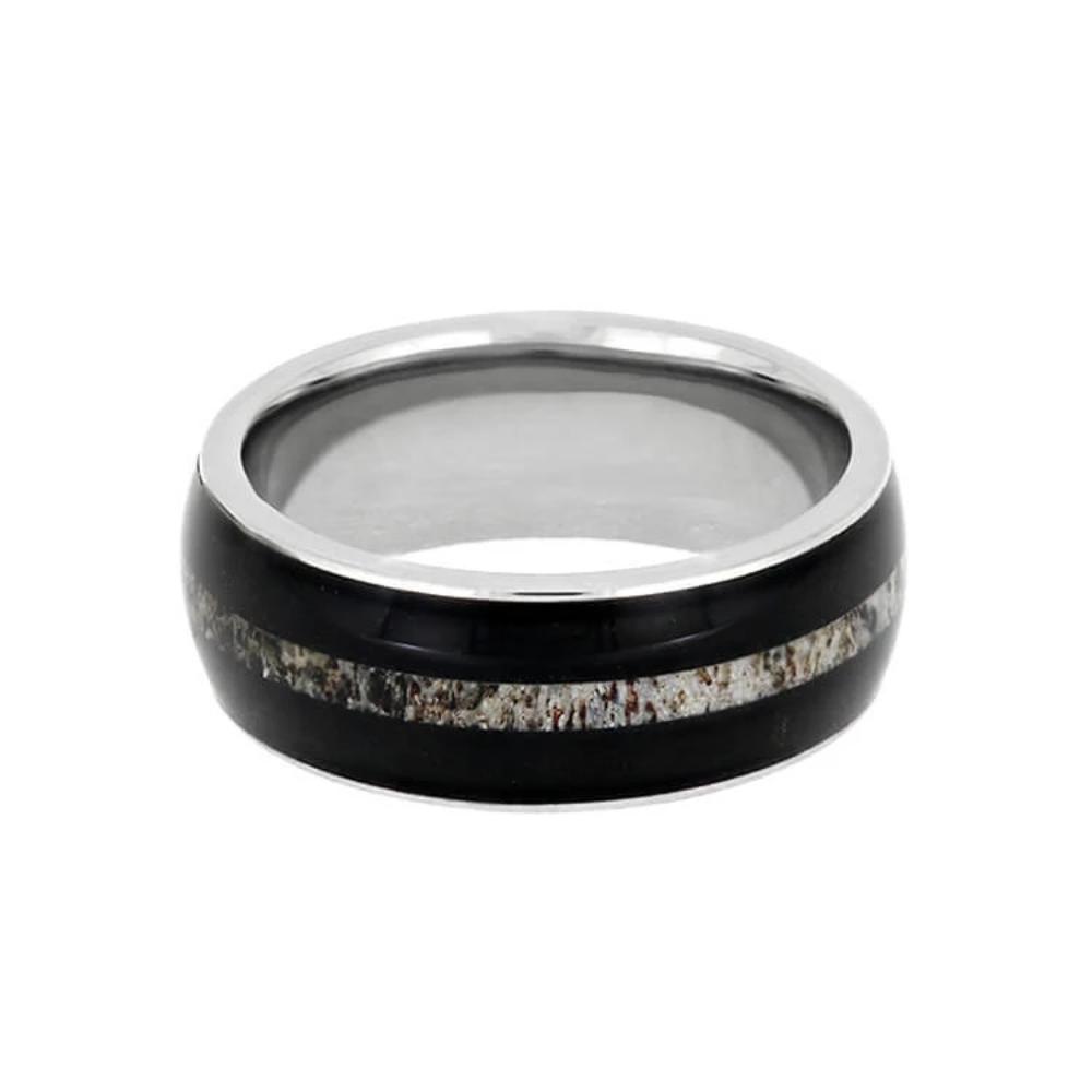Masculine African Blackwood Ring with Antler Center Inlay-1734 - Jewelry by Johan