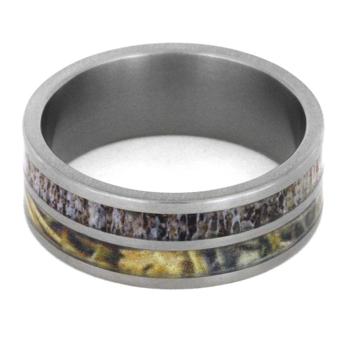 Camo Wedding Ring with Deer Antler Inlay