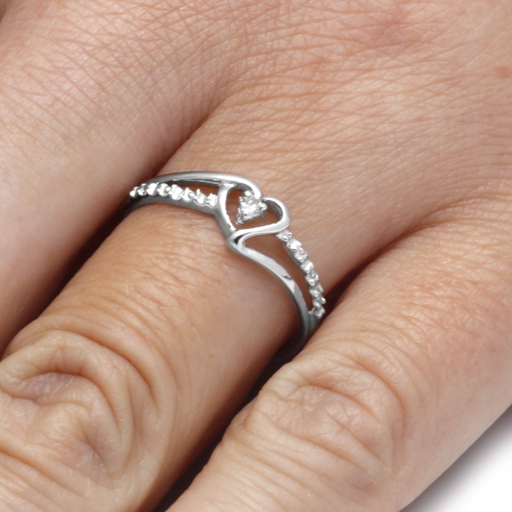 Diamond Heart Promise Ring, Silver or White Gold-SHRH009618ATW - Jewelry by Johan