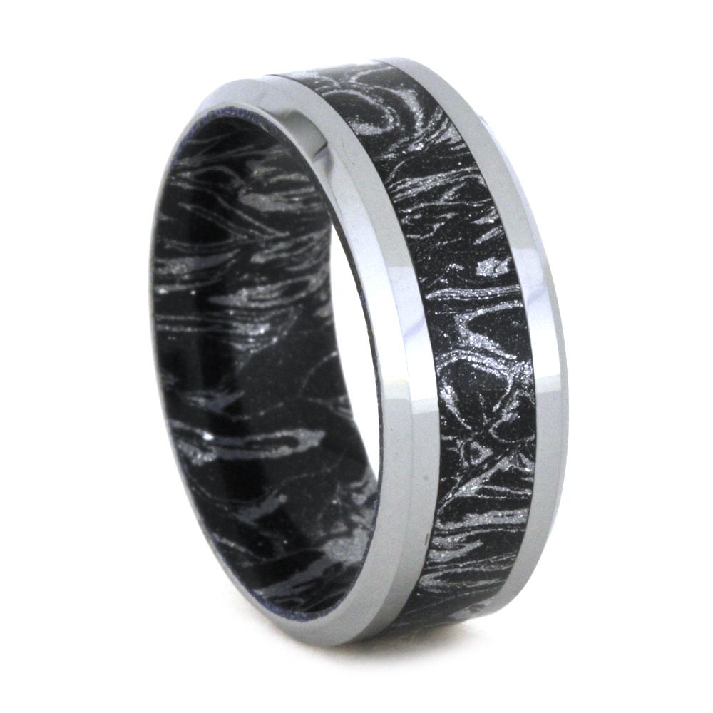 Black and White Mokume Gane Ring With Beveled Edge, Size 8-RS8837 - Jewelry by Johan