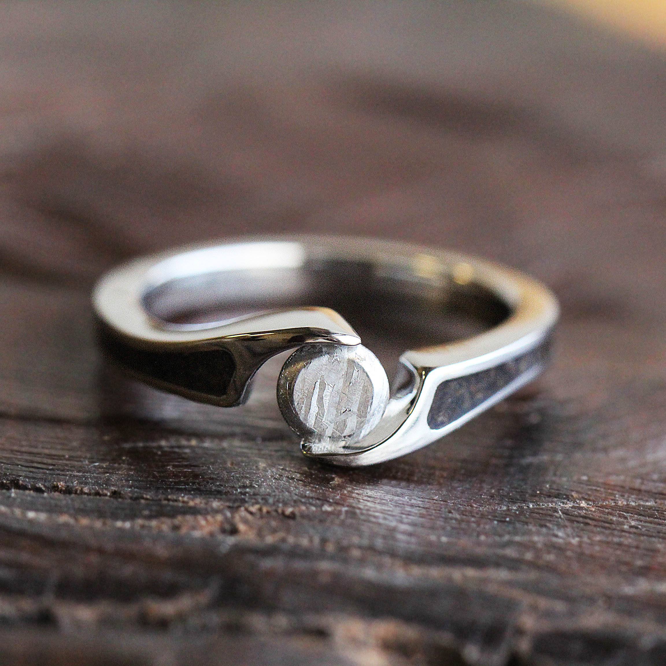 Tension Set Engagement Ring with Meteorite