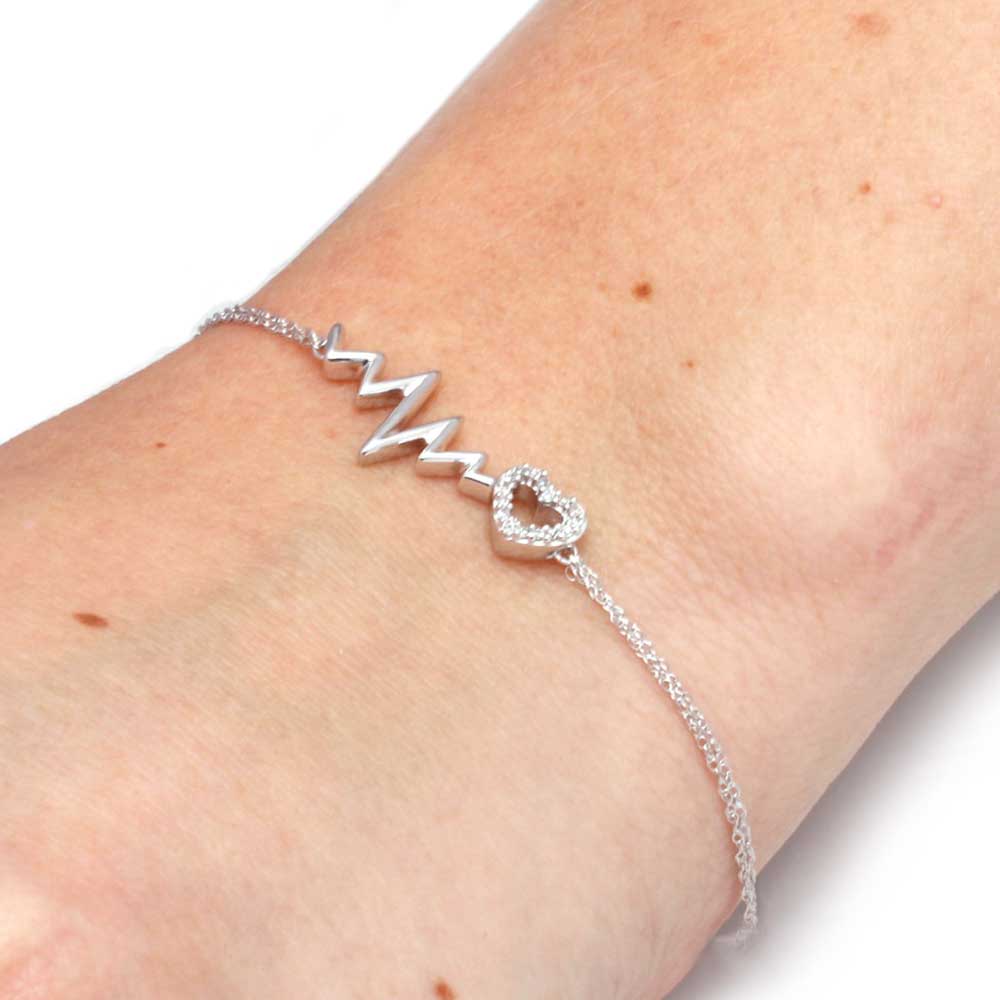 Diamond Heartbeat Bracelet, Silver or White Gold-SHBF019379ATW - Jewelry by Johan