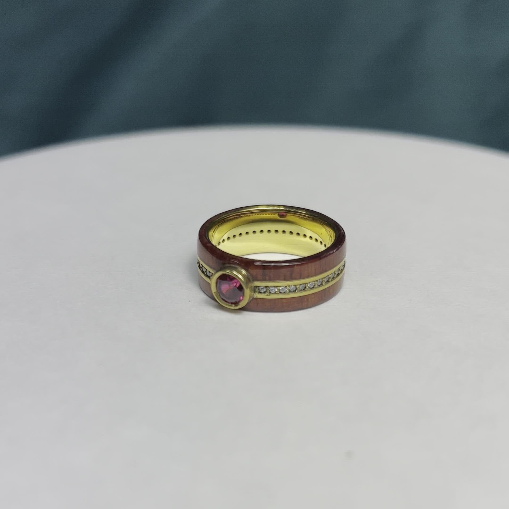 Ruby & Rosewood Wedding Ring With Diamond Band