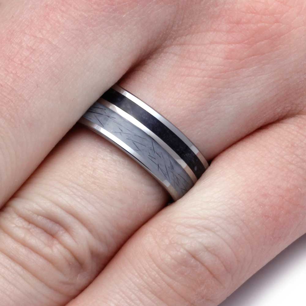 Tungsten Ring with Black Box Elder Burl and Pet Fur-2899 - Jewelry by Johan