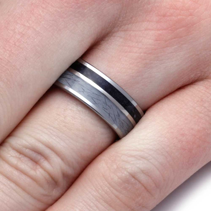 Tungsten Ring with Black Box Elder Burl and Pet Fur-2899 - Jewelry by Johan