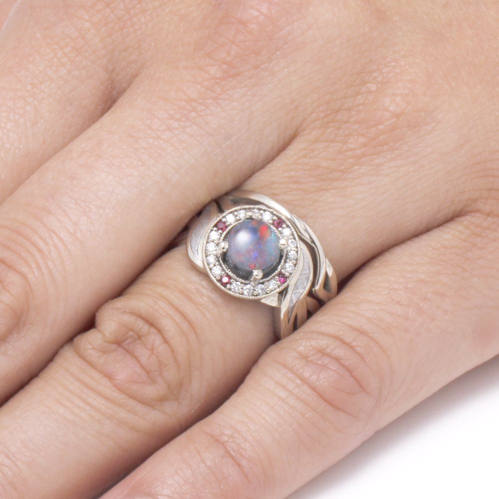 Opal Engagement Ring With Diamond And Ruby Accents-3442 - Jewelry by Johan