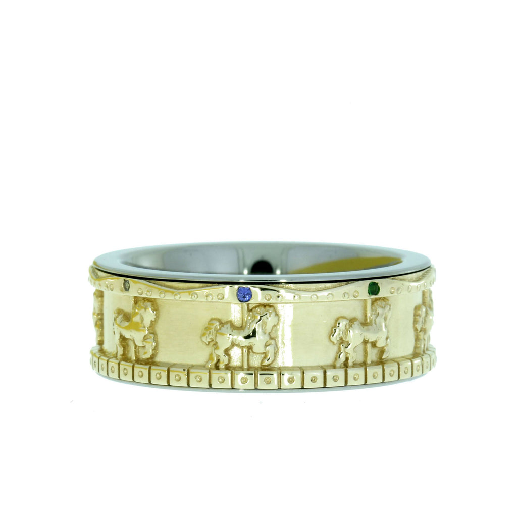 Old-Fashioned Carousel Ring, Yellow Gold Merry-Go-Round Ring with Colorful Stones-1511 - Jewelry by Johan