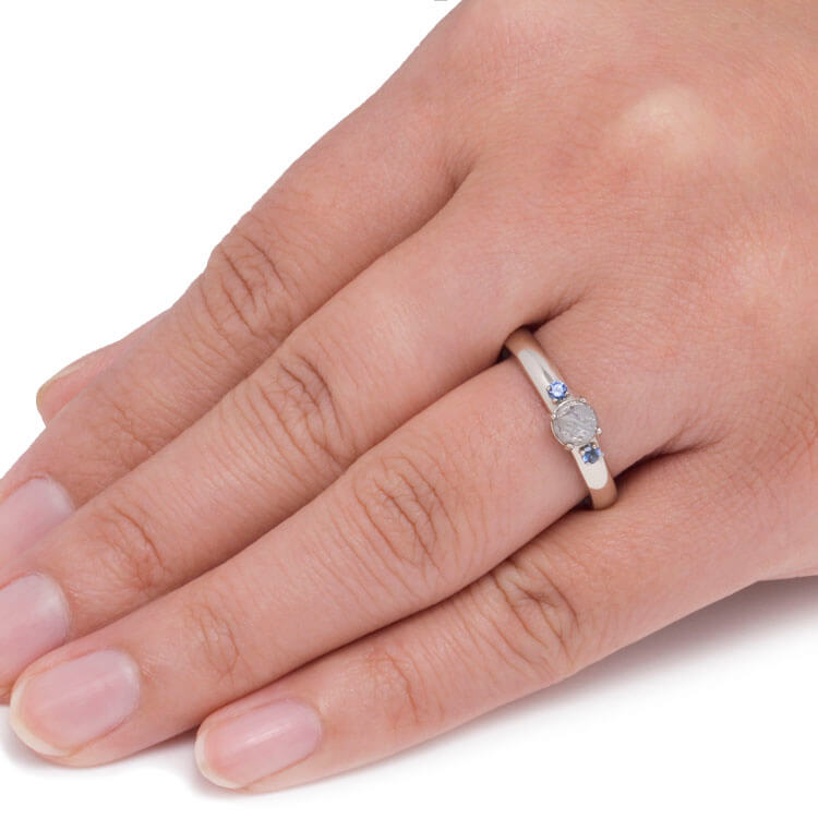 Three Stone Meteorite Engagement Ring, White Gold Ring-2272 - Jewelry by Johan
