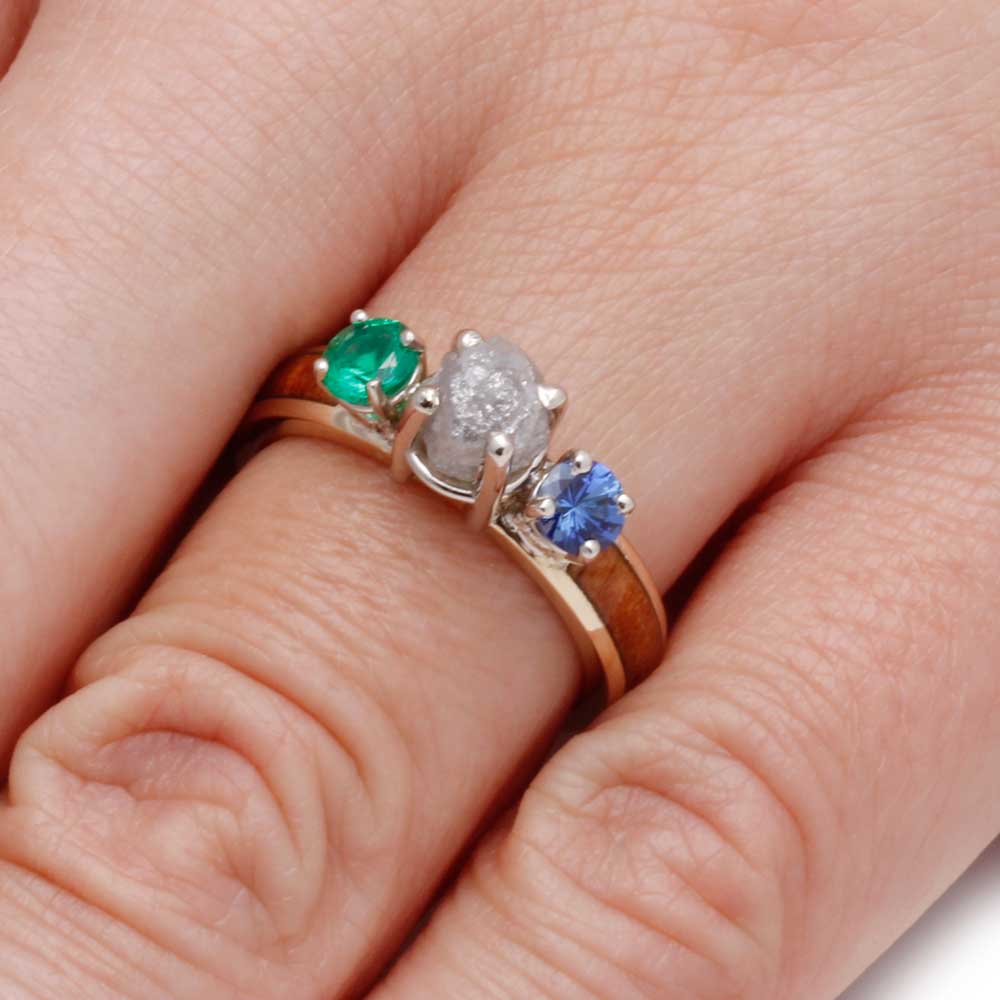 Gemstone Engagement Ring with Apple Wood in Yellow Gold-2802 - Jewelry by Johan