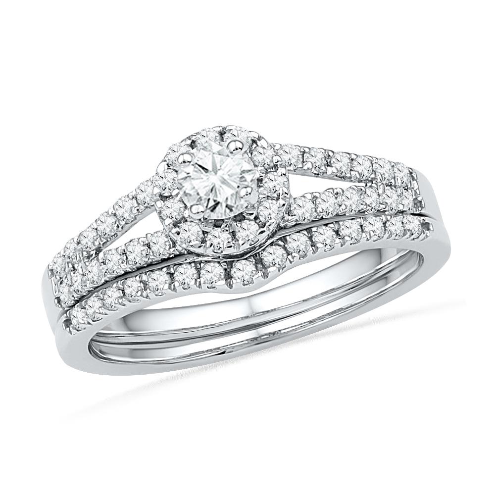 Sterling Silver Diamond Halo Engagement Ring Set-SHRB018252-SS - Jewelry by Johan