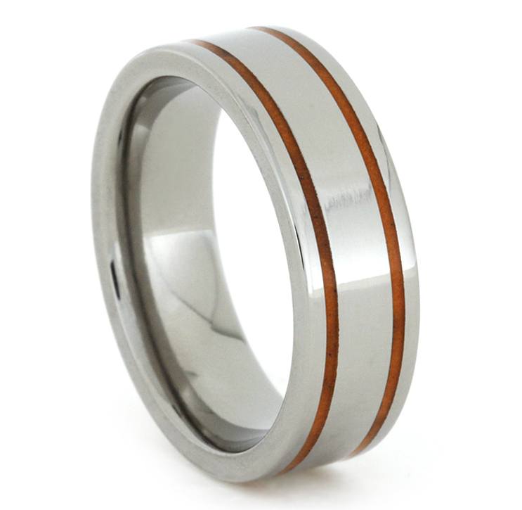 Titanium Women's Ring with Two Glow-In-The-Dark Orange Pinstripes