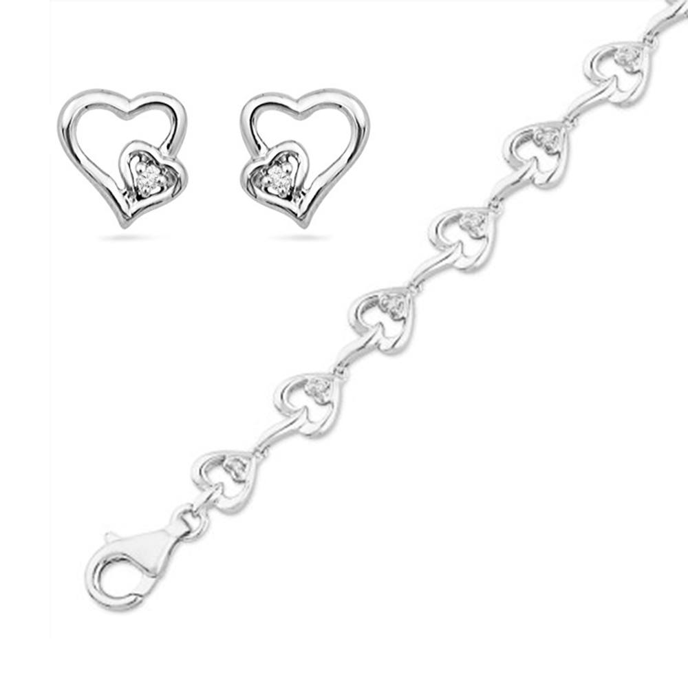 Sterling Silver Double Heart Earrings & Bracelet Gift Set-SHGS3002 - Jewelry by Johan
