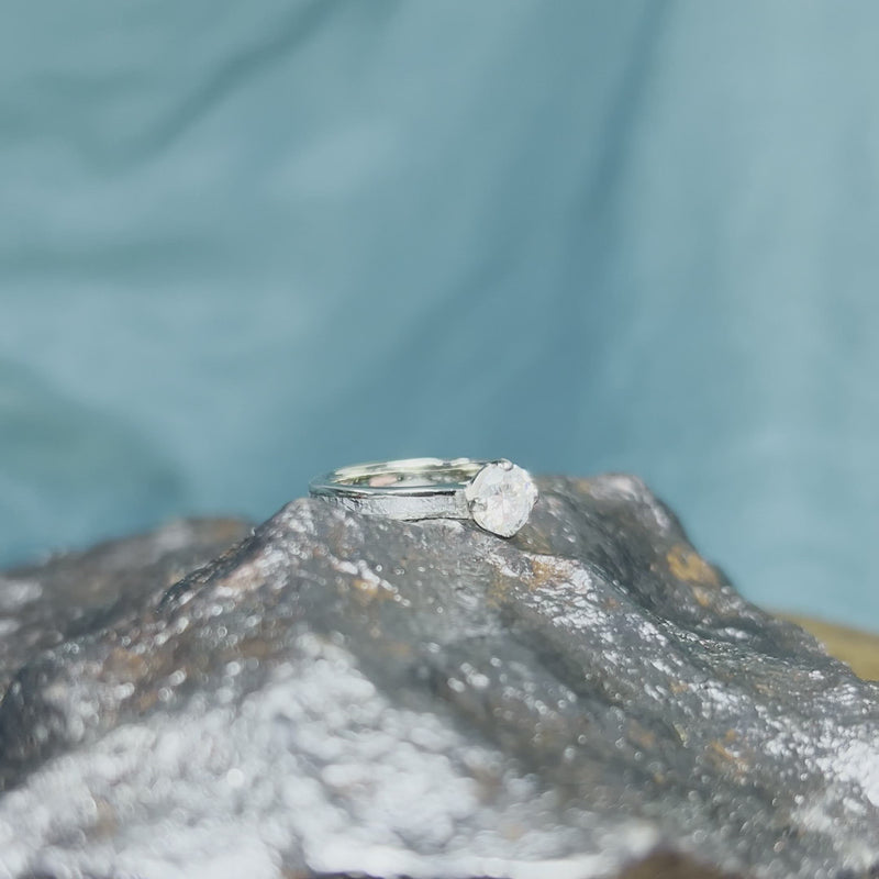 Compass Set Moissanite Solitaire Engagement Ring With Meteorite