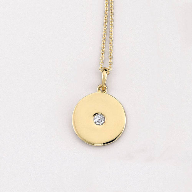 Yellow gold diamond disc necklace with adjustable chain