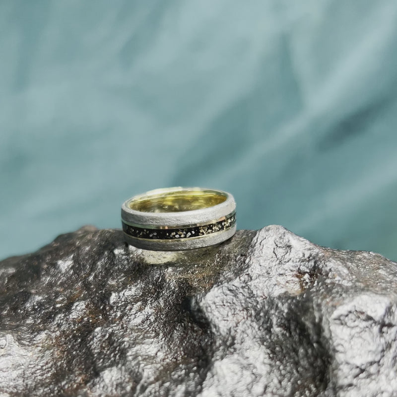 Meteorite Men's Wedding Band With Black Stardust