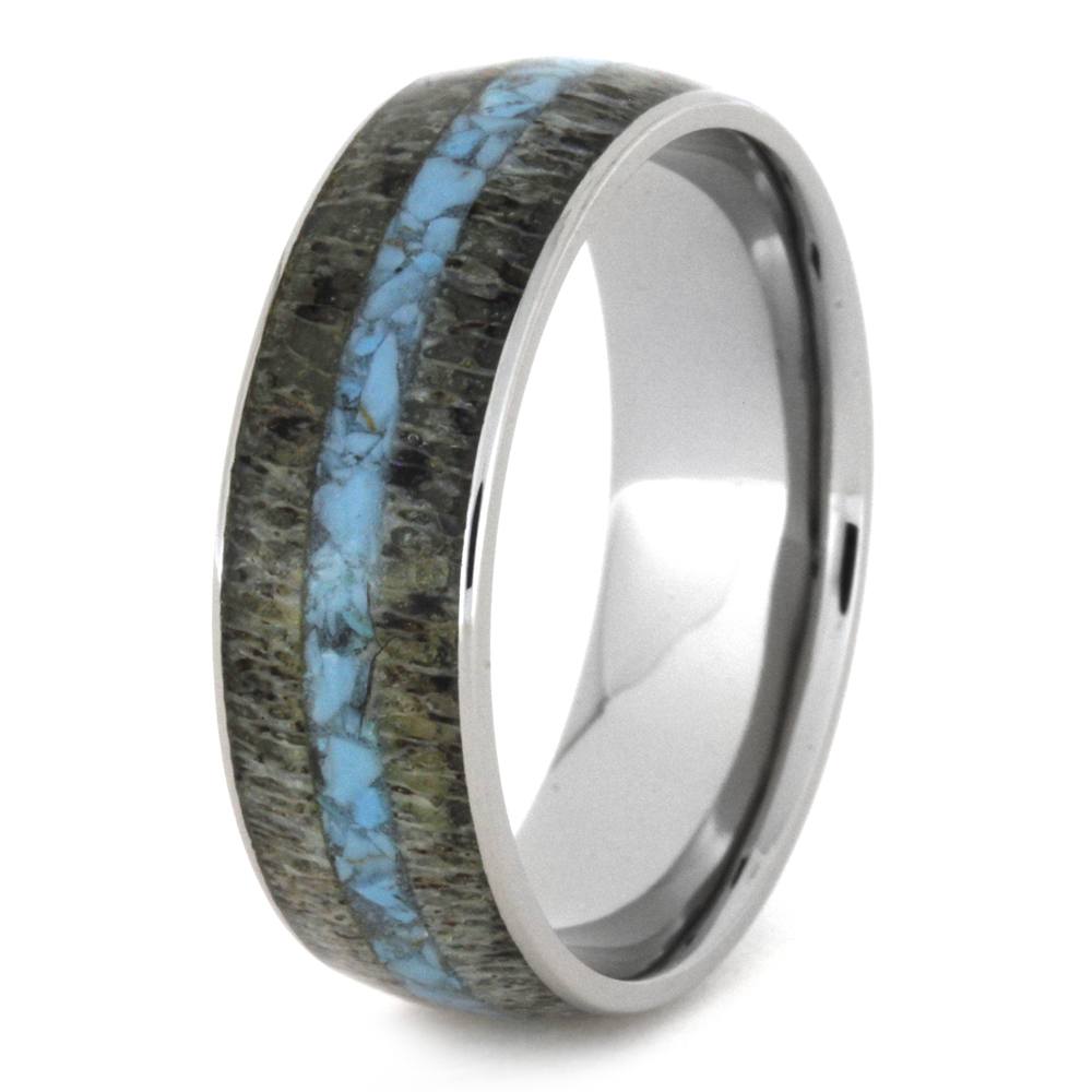 Deer Antler And Turquoise Ring In Titanium-3272 - Jewelry by Johan