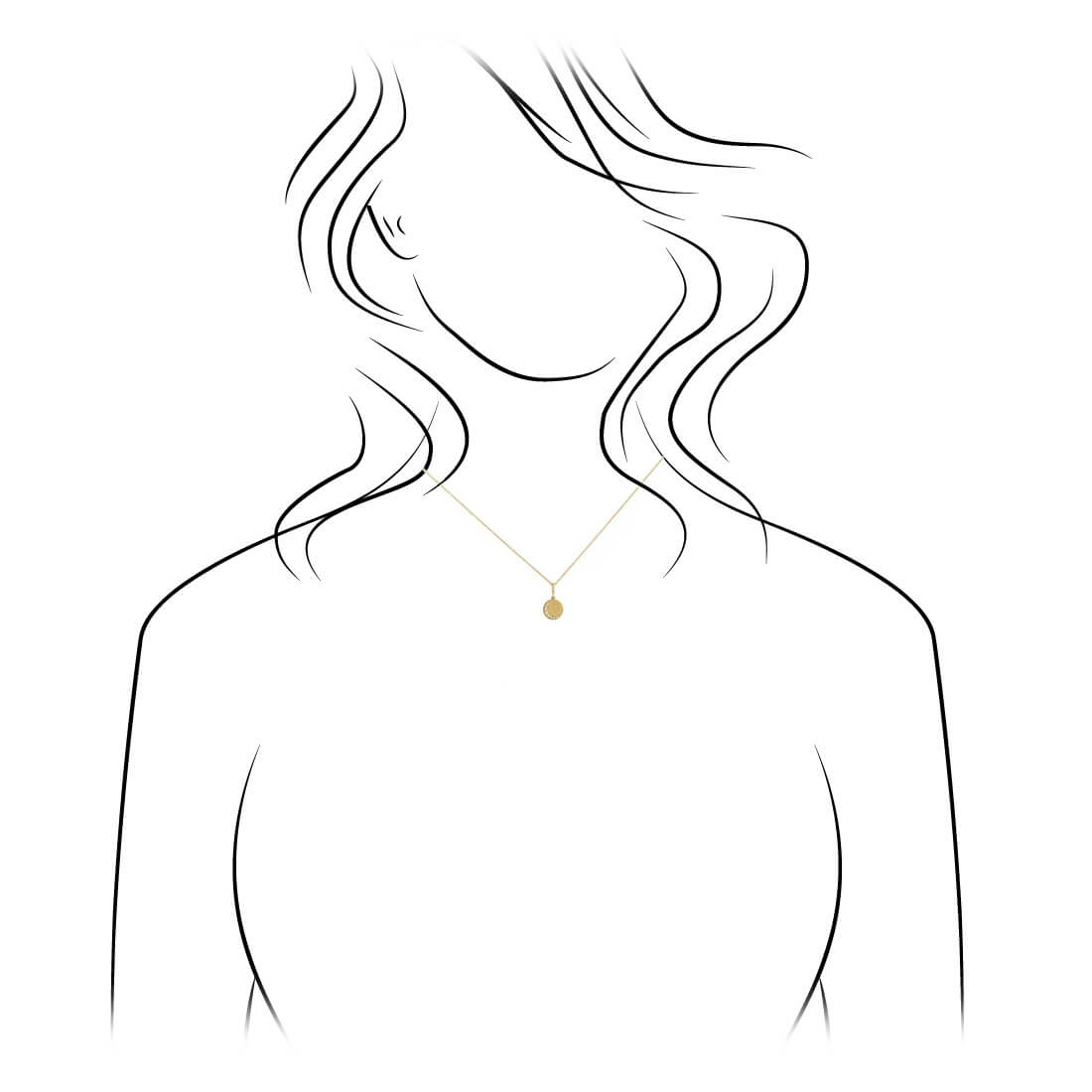 Illustration of diamond crescent moon necklace on model