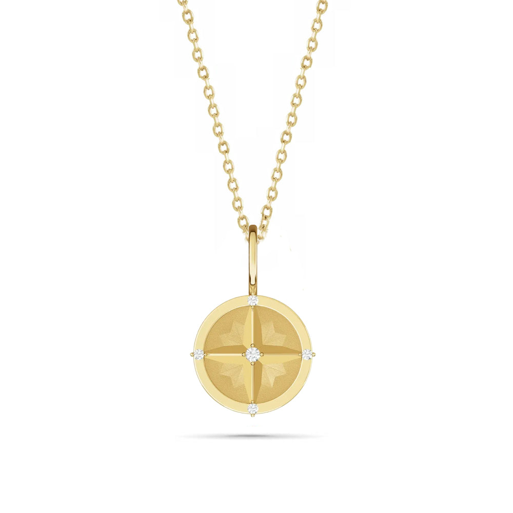 Tiny Compass Pendant Necklace With Diamonds