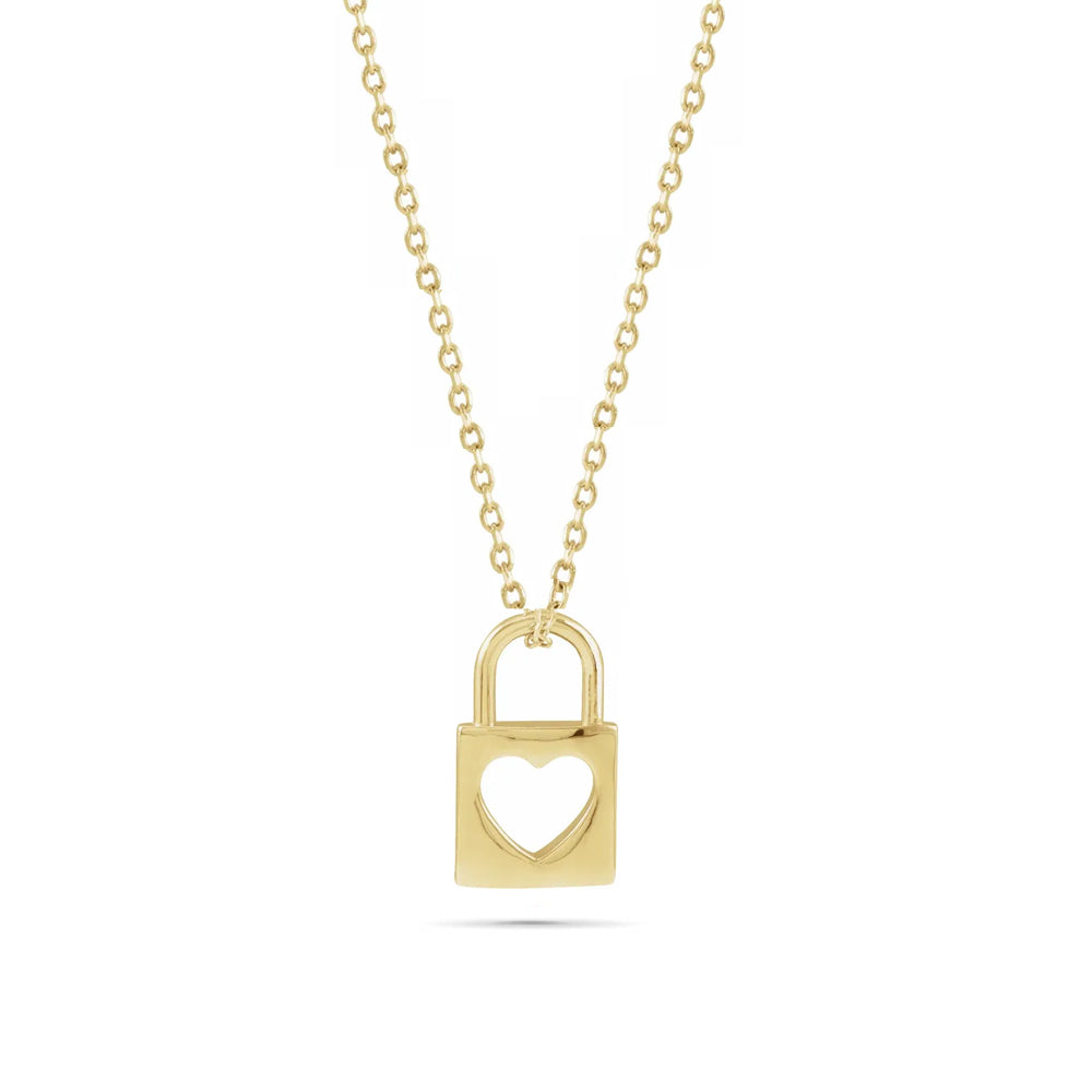 Tiny Lock with Heart Cut-Out Pendant Necklace