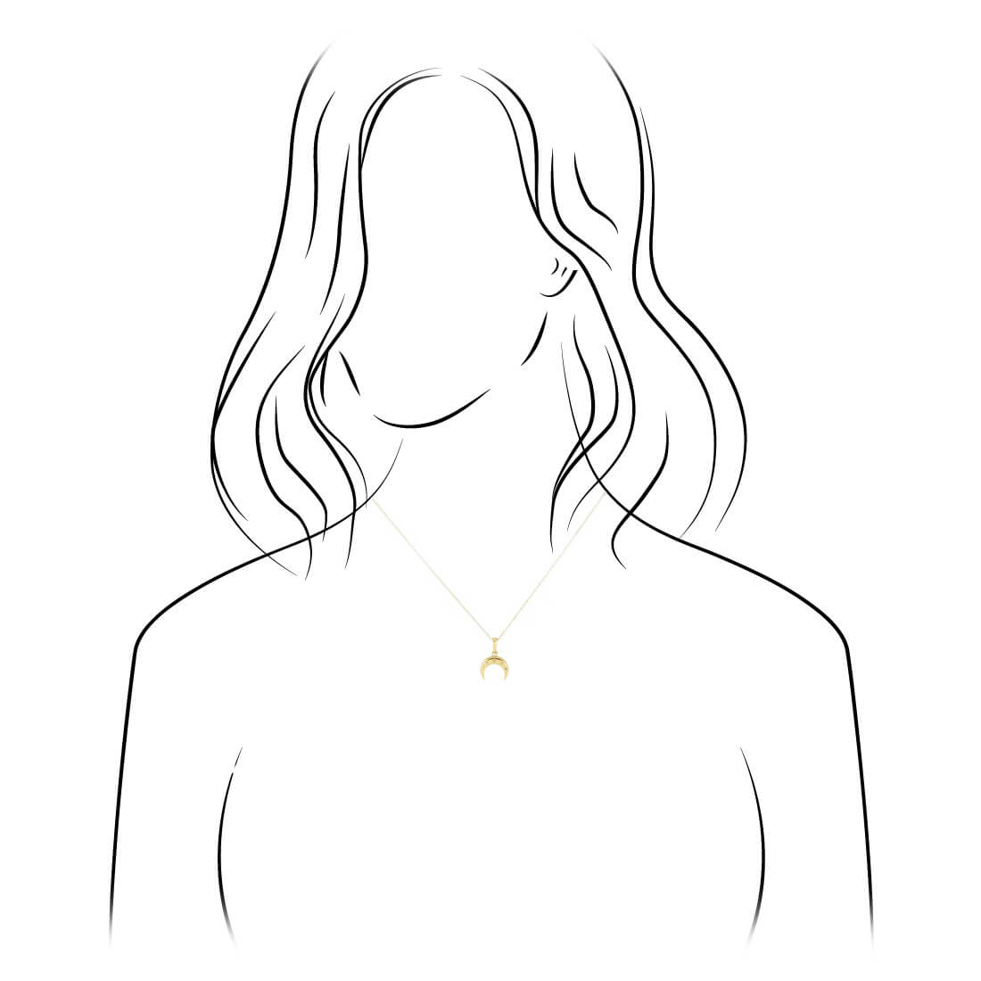 Illustration of crescent moon necklace on model