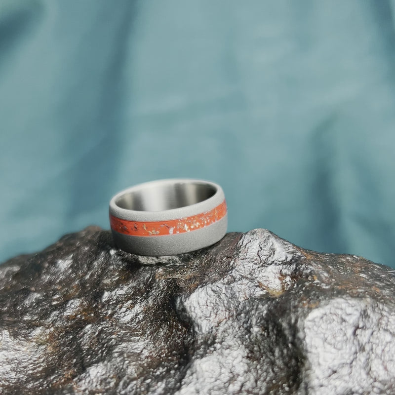 Red Stardust™ Men's Wedding Band In Sandblasted Titanium