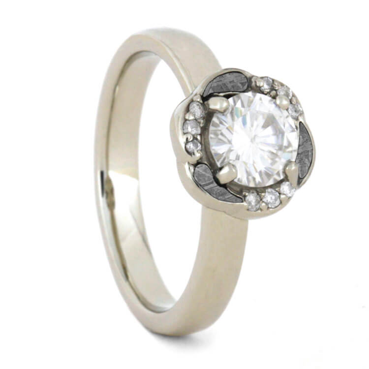 Engagement Ring, Moissanite In White Gold Ring, Meteorite Ring For Women-3376 - Jewelry by Johan