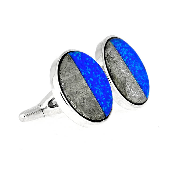 Round Opal and Meteorite Cuff Links in Sterling Silver
