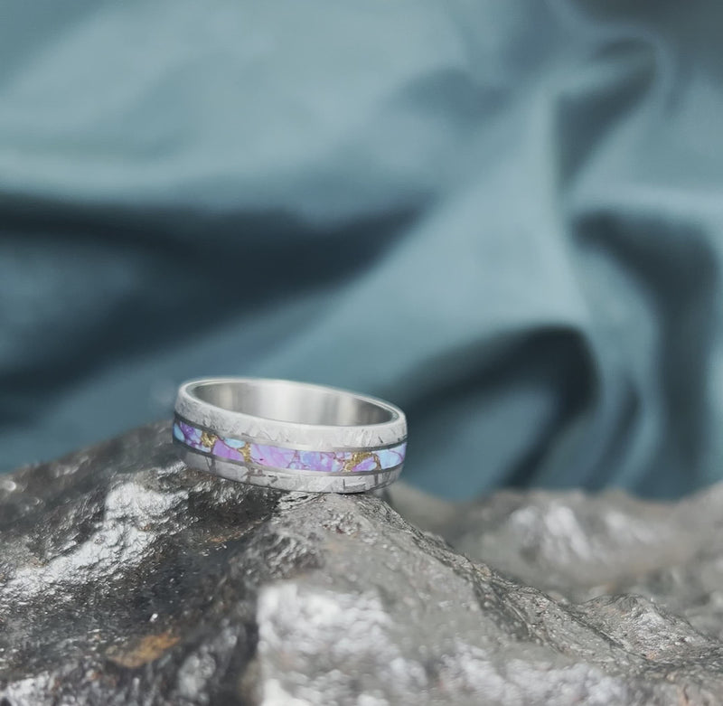 Lava Mosaic Turquoise Men's Ring With Meteorite Edges & Pinstripes