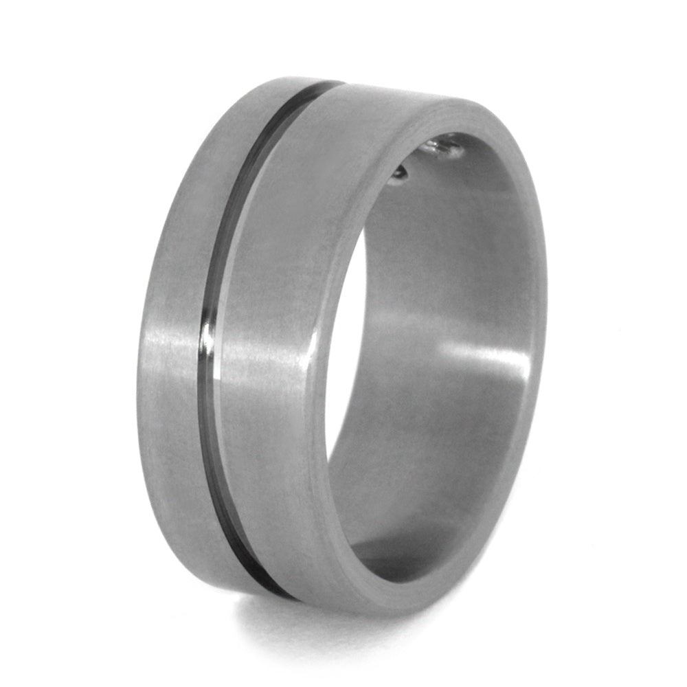 Double Diamond Ring in Grooved Titanium Wedding Band-3395 - Jewelry by Johan