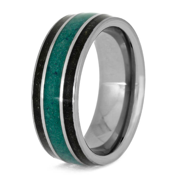 Men's Tungsten Wedding Band With Malachite And Dinosaur Bone-3685 - Jewelry by Johan