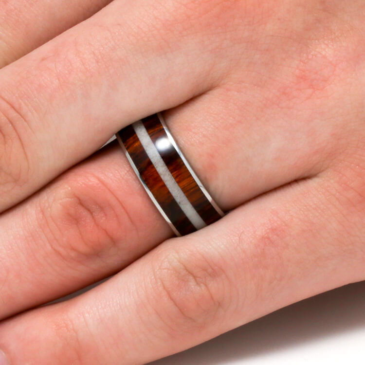 Honduran Rosewood Ring With Antler Center Pinstripe-3703 - Jewelry by Johan