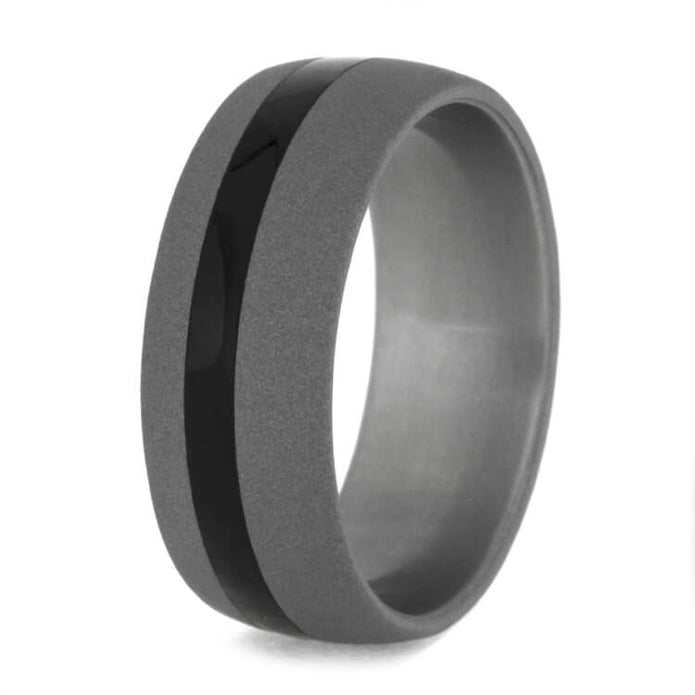 Sandblasted Titanium Ring With Ebony Wood Pinstripe-3634 - Jewelry by Johan