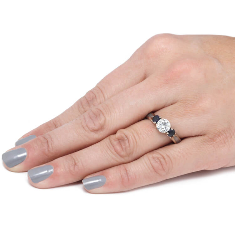 Moissanite Engagement Ring, Three Stone Meteorite Ring in White Gold-2300 - Jewelry by Johan