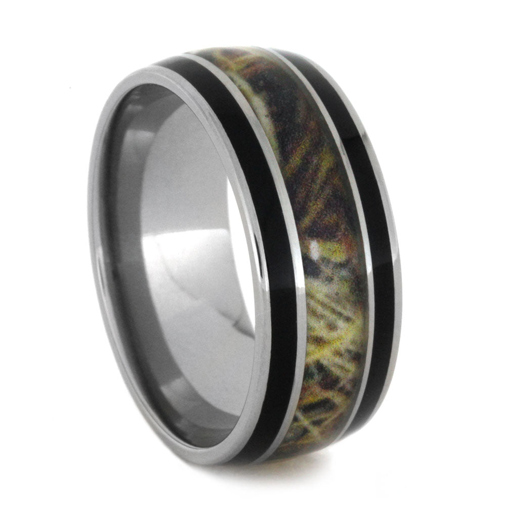 Titanium Wedding Band With Black Enamel And Camo Ring-3147 - Jewelry by Johan