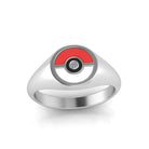 Pokemon Engagement Ring, Pokeball Ring In Signet Ring Style, Moissanite Center Stone-2680 - Jewelry by Johan