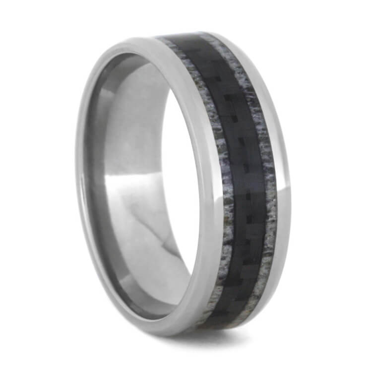Carbon Fiber Ring with Deer Antler in Titanium-2925 - Jewelry by Johan