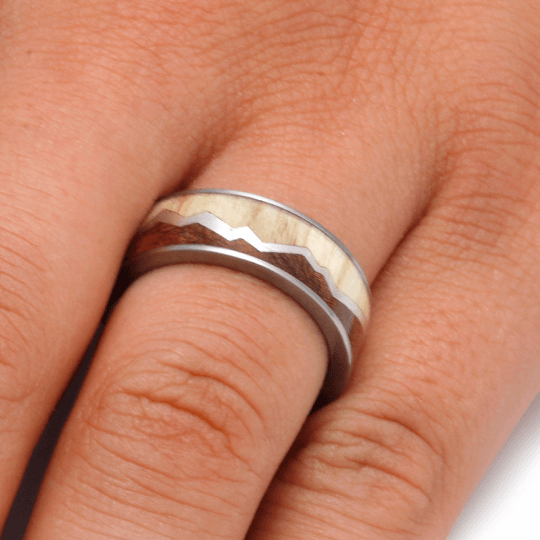Silver Capped Mountain Ring with Aspen Wood and Mesquite Burl-2191 - Jewelry by Johan