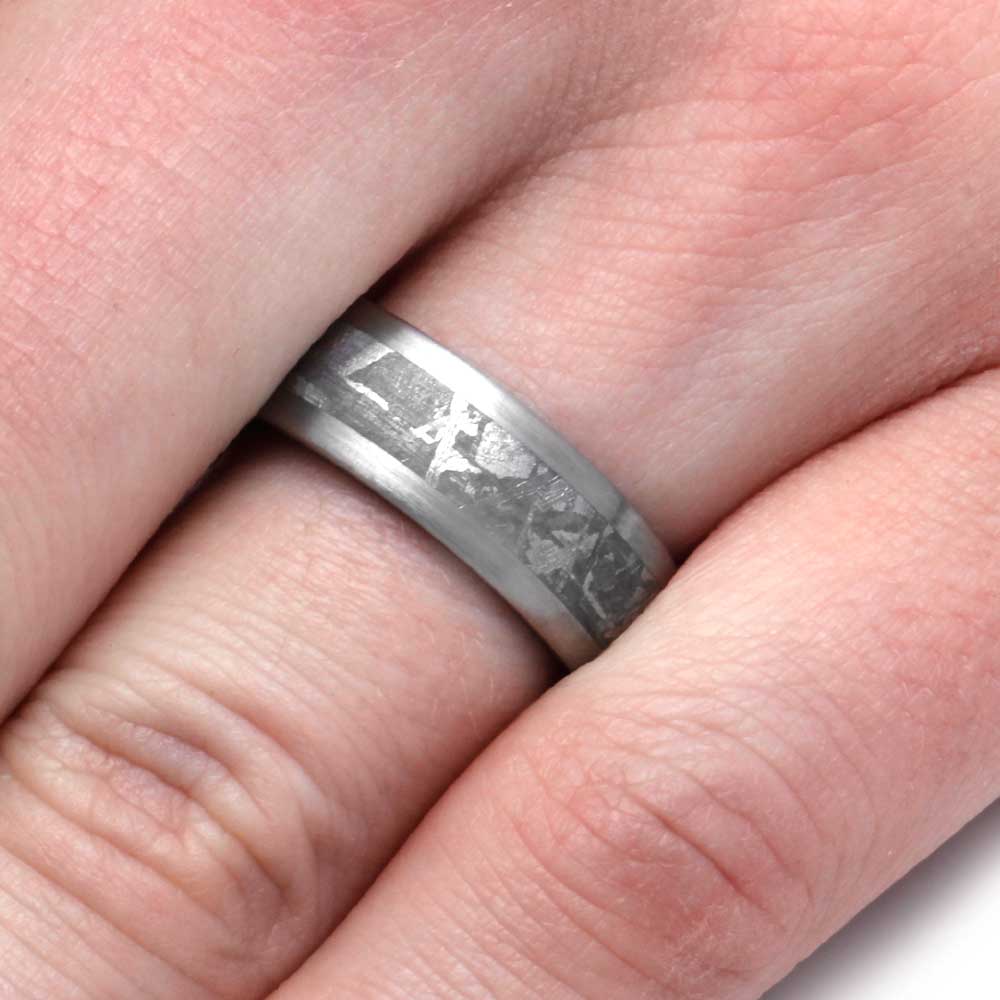 Meteorite And Titanium Ring With Custom Wood Sleeve-2896 - Jewelry by Johan