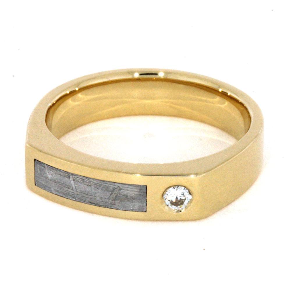 Diamond Men's Wedding Band in Yellow Gold With Meteorite-3200 - Jewelry by Johan