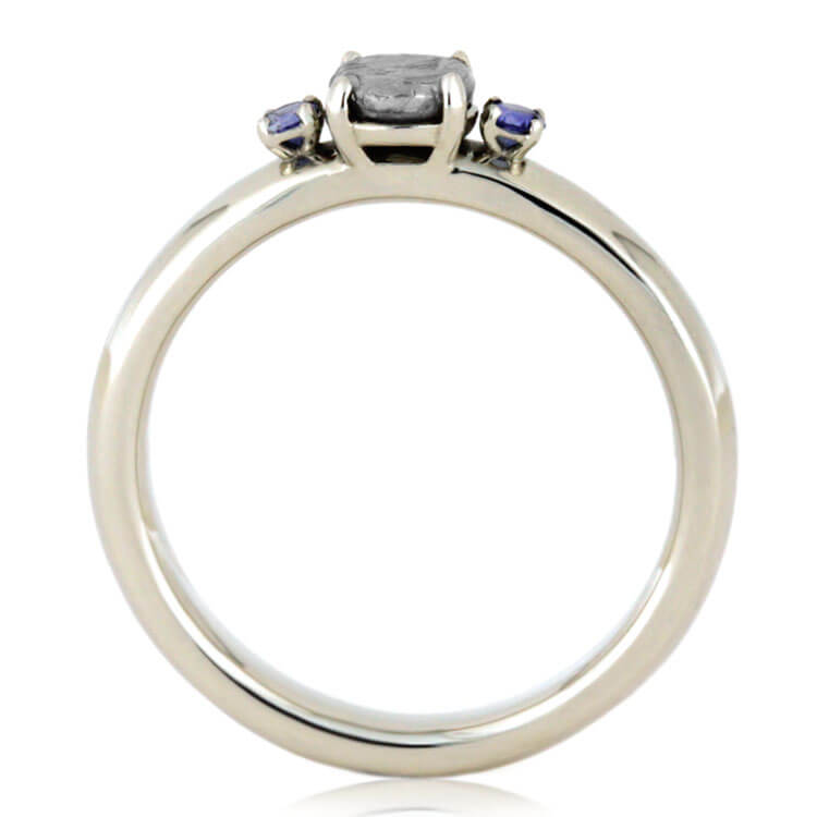 Three Stone Meteorite Engagement Ring, White Gold Ring-2272 - Jewelry by Johan