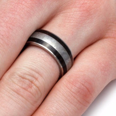 Titanium Man Ring With Meteorite And African Blackwood Inlays-2042 - Jewelry by Johan