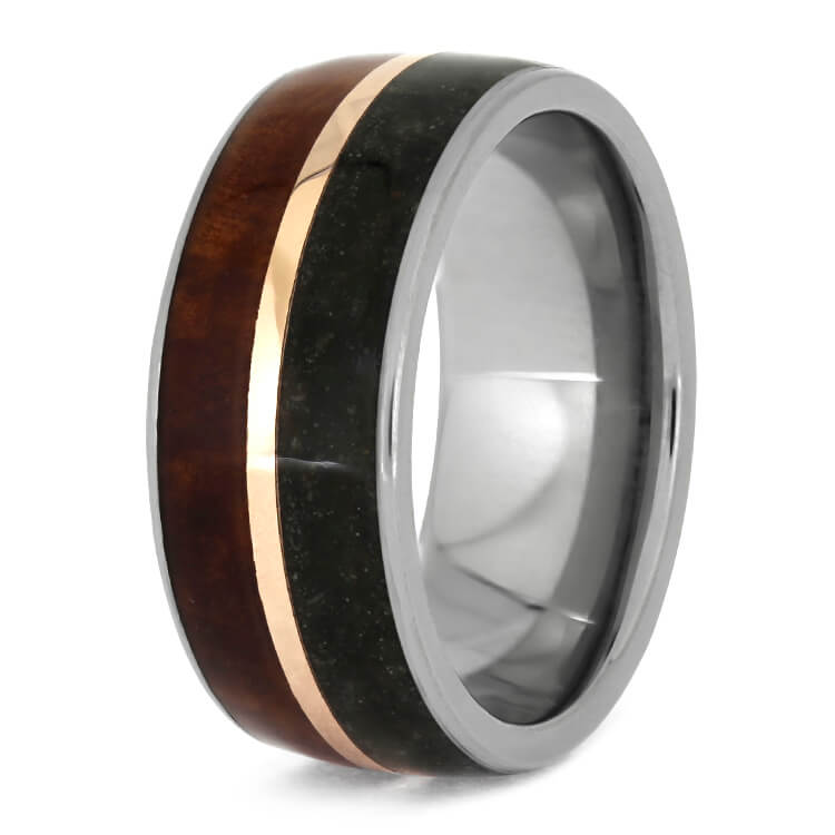 Wood and Dinosaur Bone Wedding Band With Rose Gold-3689 - Jewelry by Johan