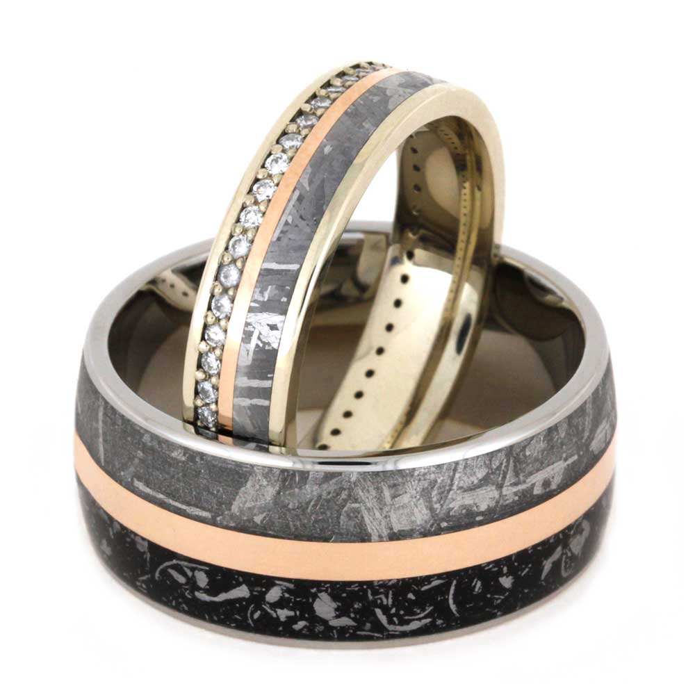 Meteorite Wedding Band Set with Rose Gold