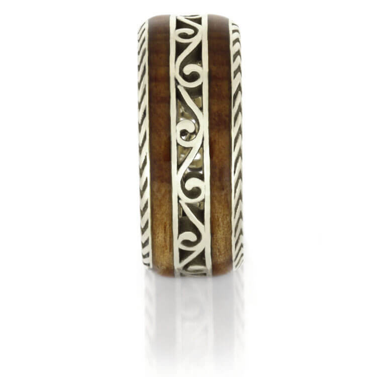 Custom Cherry Wood Wedding Band, Vintage Inspired Ring in White Gold-DJ1015WG - Jewelry by Johan